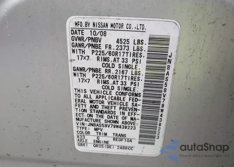 2009 Nissan Rogue Sl from USA, damaged, VIN JN8AS58V79W439223
